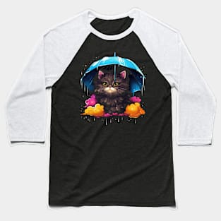 Persian Cat Rainy Day With Umbrella Baseball T-Shirt